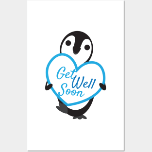 Cute Penguin Holding Get Well Soon Heart Shape Sign Posters and Art
